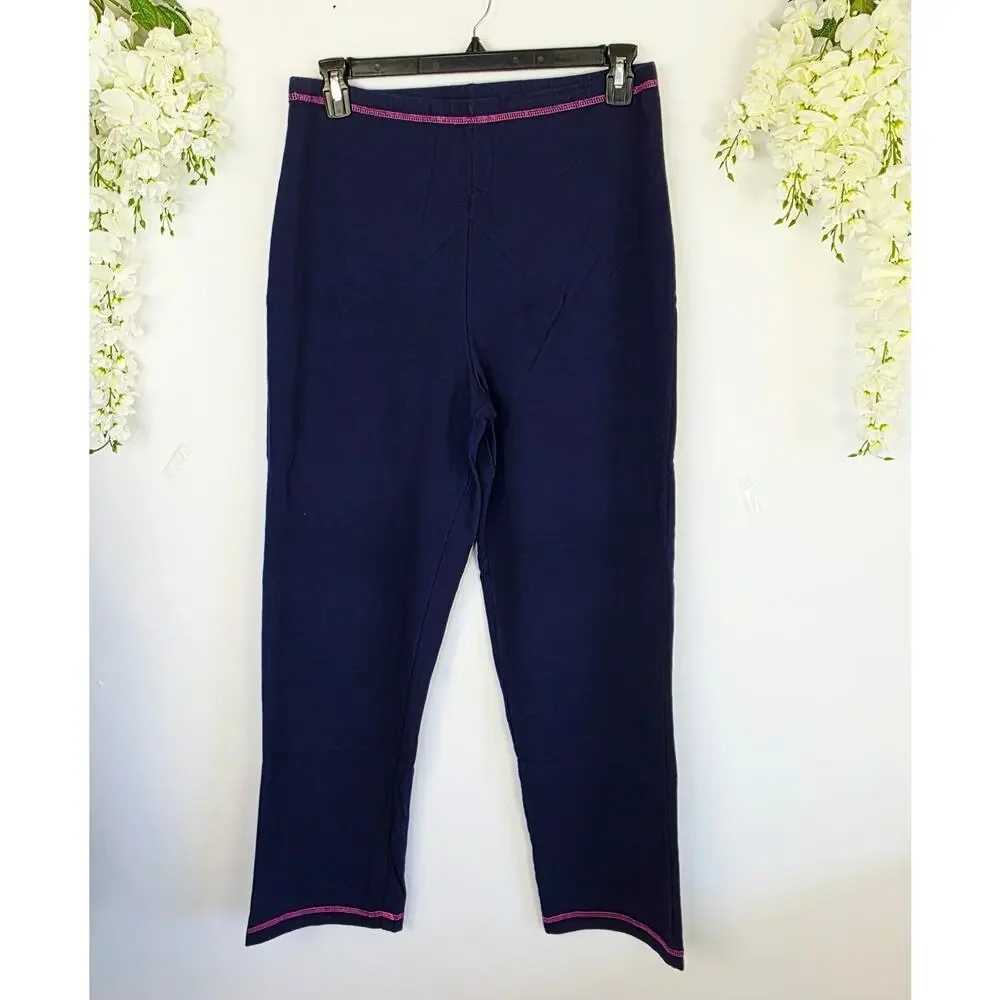 The Quacker Factory Lounge Outfit Set Large Navy Pink Whale Zip Vest Coastal